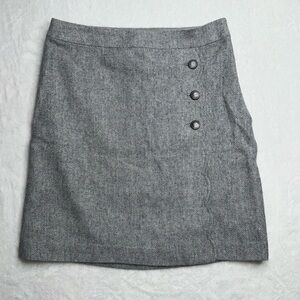 Talbots Grey Scalloped Button Front Skirt, Size 6 petite 6P herringbone wool